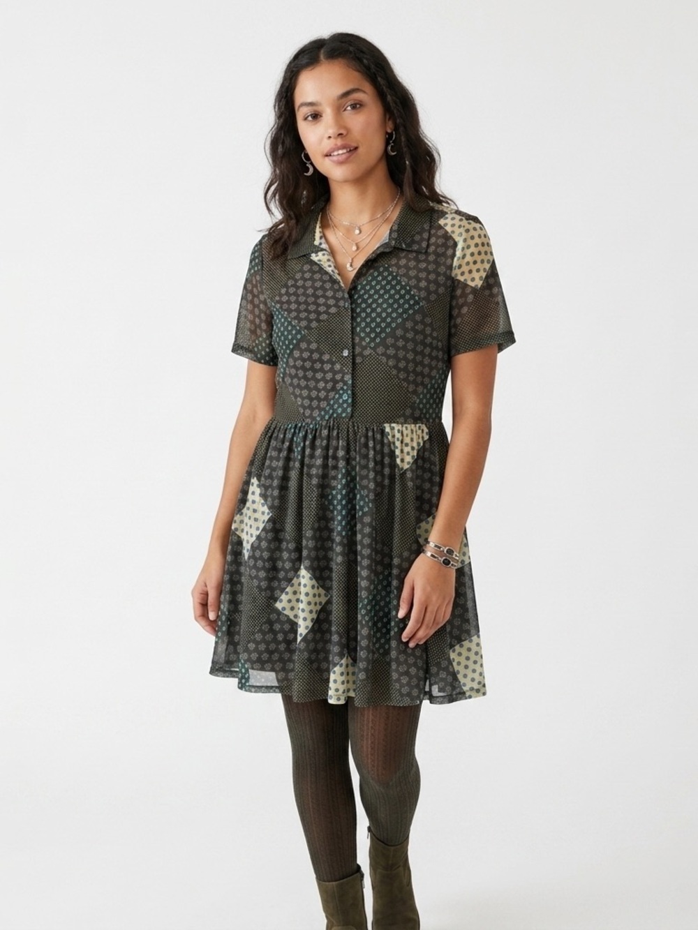 Urban Outfitters Mixed Print Patchwork Mini Dress Size L - Retro Whimsigoth